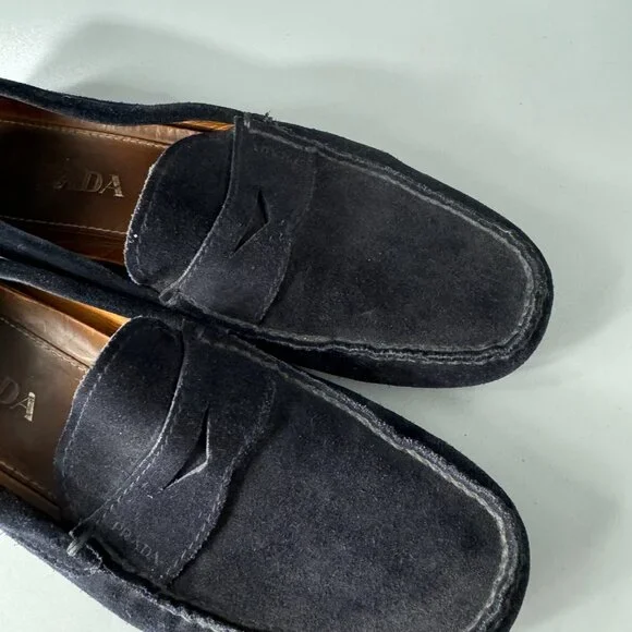 Prada Navy blue Suede Leather Driving Loafers, Size 7 (US8)